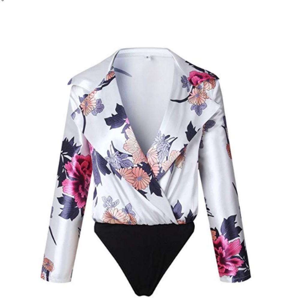 SOLDOUT Deep V Neck Floral Print Bodysuit Top - Picture 5 of 8